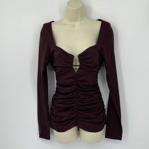 Susana Monaco V Cut-out jersey knit shirt top blouse wine burgundy new Large